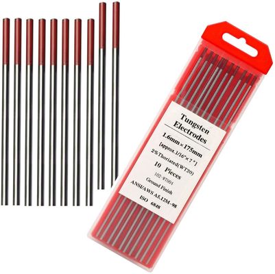 Tungstenelektrode 2% Thoriated 1/16' * 7" Rood WT20 10-pack voor TIG Lasprojecten