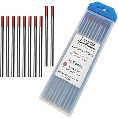 Tungstenelektrode 2% Thoriated 1/16' * 7" Rood WT20 10-pack voor TIG Lasprojecten