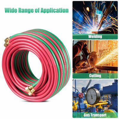 NBR Oxygen Acetyleen Slang 1/4 inch B Fittings Twin Welding Slang voor 50ft efficiëntie
