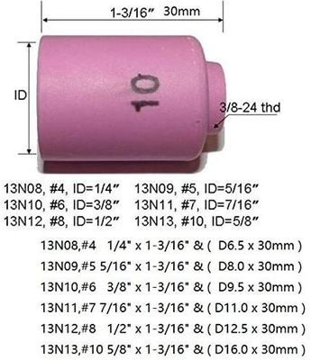 TIG Las Torch SR WP920 24 25 Fit 13N08 13N09 13N10 13N11 13N12 13N13 Nozzle Cup 10pcs