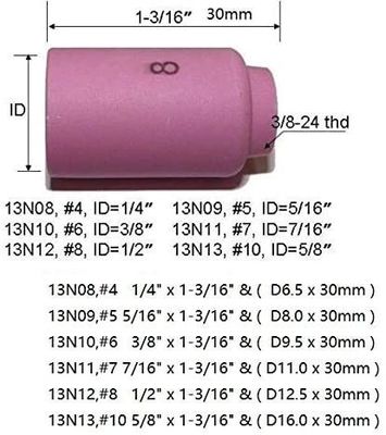 TIG Las Torch SR WP920 24 25 Fit 13N08 13N09 13N10 13N11 13N12 13N13 Nozzle Cup 10pcs