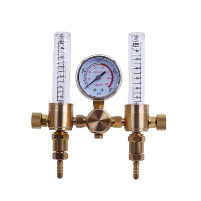 Messing Dubbele Uitvoer Argon Gas Regulator Stroommeter met CGA580 Inlaat en 5/8 Outlet